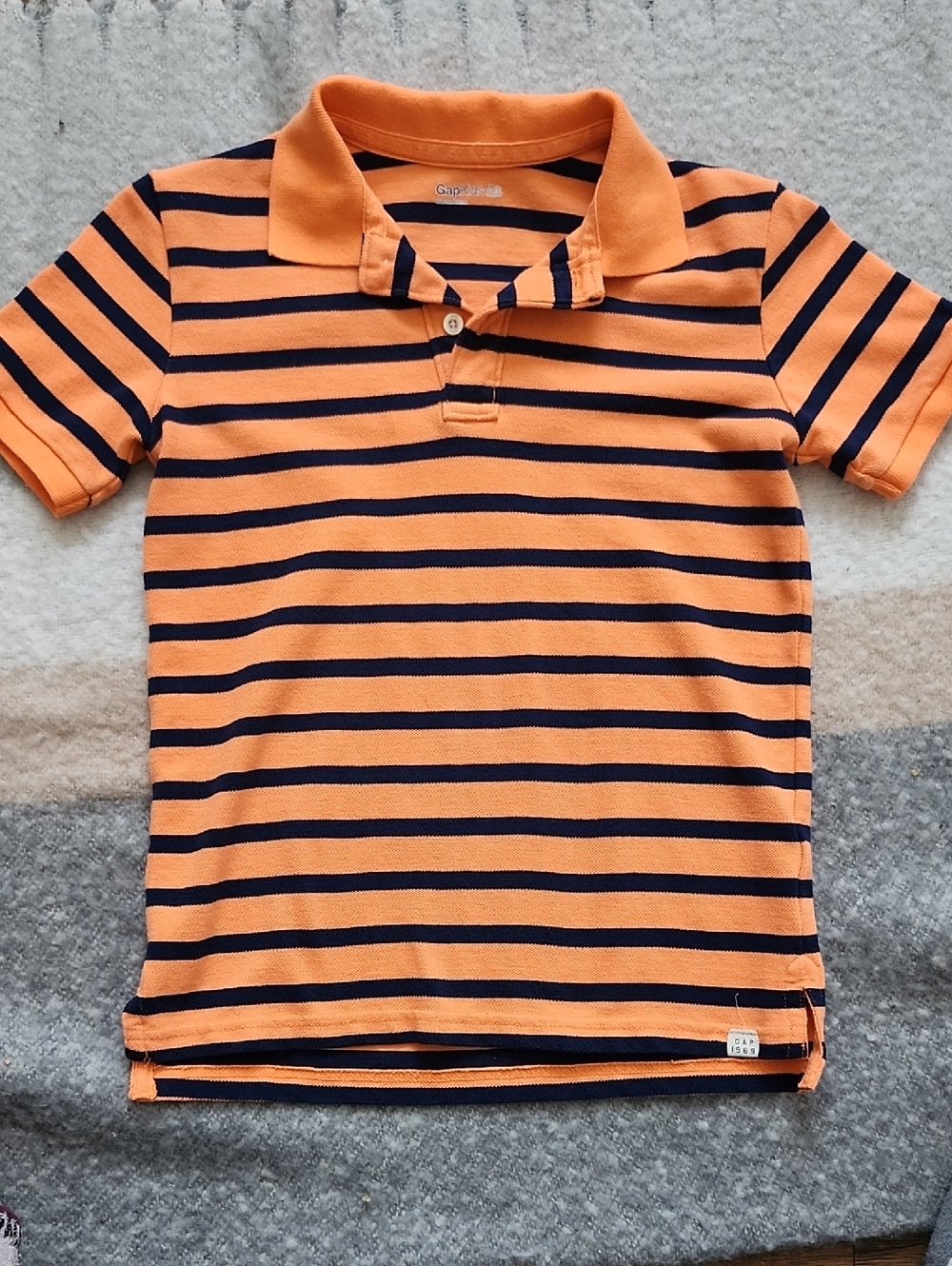Gap Kids Boys M (8) Striped Polo Shirt Orange Navy - Like New Preppy Rugby
